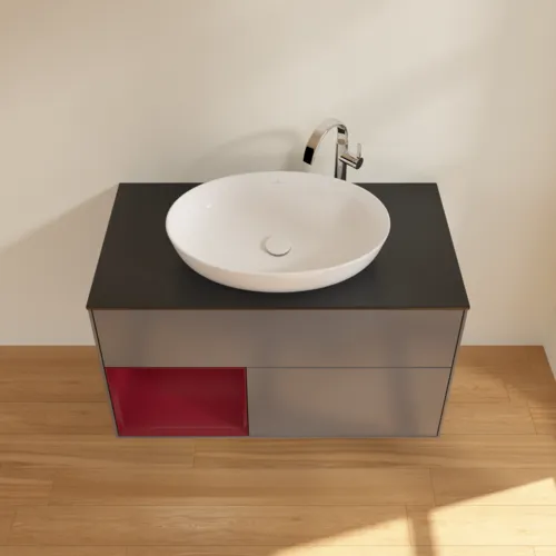 VILLEROY BOCH Toaletní skříňka Finion, s osvětlením, 2 výsuvy, 1000 x 603 x 501 mm, antracitový matný lak / pivoňkový matný lak / černé matné sklo #F892HBGK, obrázek 4