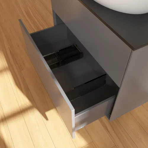 VILLEROY BOCH Toaletní skříňka Finion, 2 výsuvy, 800 x 603 x 501 mm, antracitový matný lak / černé matné sklo #F87200GK, obrázek 6