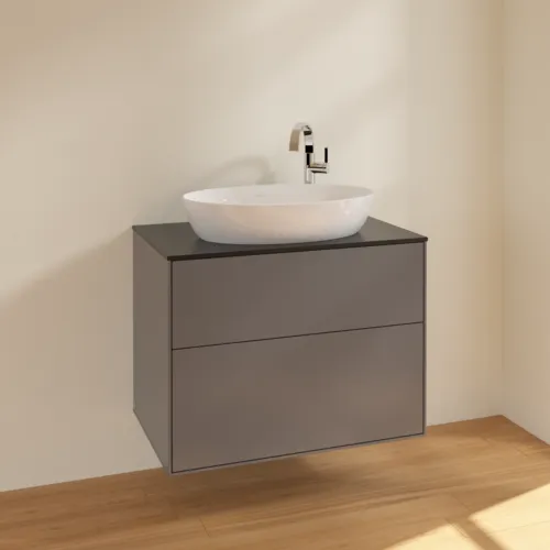 VILLEROY BOCH Toaletní skříňka Finion, 2 výsuvy, 800 x 603 x 501 mm, antracitový matný lak / černé matné sklo #F87200GK, obrázek 2