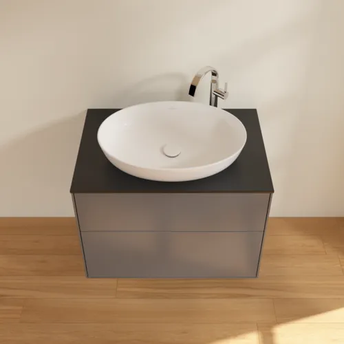VILLEROY BOCH Toaletní skříňka Finion, 2 výsuvy, 800 x 603 x 501 mm, antracitový matný lak / černé matné sklo #F87200GK, obrázek 4