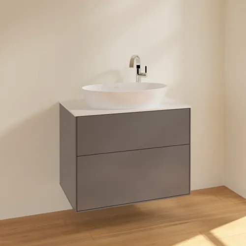 VILLEROY BOCH Toaletní skříňka Finion, 2 výsuvy, 800 x 603 x 501 mm, antracit matný lak / sklo bílé matné #F87100GK, obrázek 2