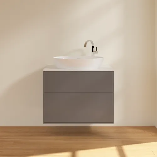 VILLEROY BOCH Toaletní skříňka Finion, 2 výsuvy, 800 x 603 x 501 mm, antracit matný lak / sklo bílé matné #F87100GK, obrázek 3