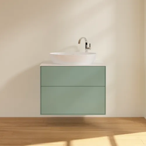 VILLEROY BOCH Toaletní skříňka Finion, 2 výsuvy, 800 x 603 x 501 mm, olivový matný lak / sklo bílé matné #F87100GM, obrázek 3