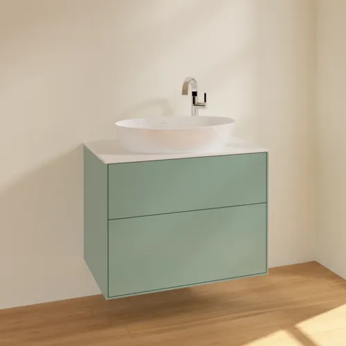 VILLEROY BOCH Toaletní skříňka Finion, 2 výsuvy, 800 x 603 x 501 mm, olivový matný lak / sklo bílé matné #F87100GM, obrázek 2