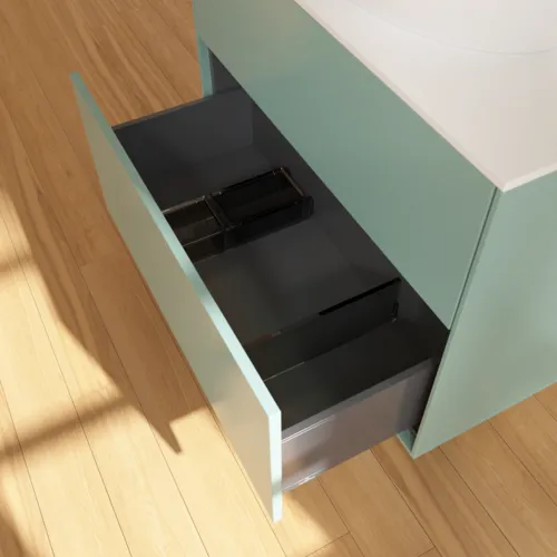 VILLEROY BOCH Toaletní skříňka Finion, 2 výsuvy, 800 x 603 x 501 mm, olivový matný lak / sklo bílé matné #F87100GM, obrázek 6