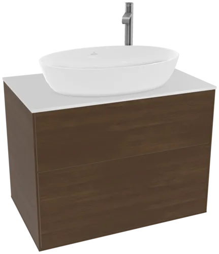 VILLEROY BOCH Toaletní skříňka Finion, 2 výsuvy, 800 x 603 x 501 mm, ořechová dýha / sklo bílé matné #F87100GN, obrázek 1