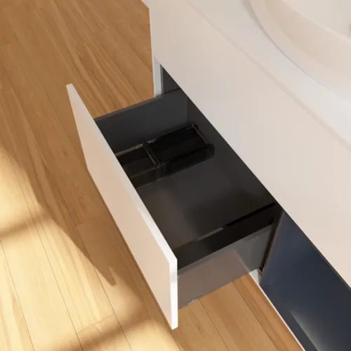 VILLEROY BOCH Toaletní skříňka Finion, s osvětlením, 2 výsuvy, 1000 x 603 x 501 mm, bílý matný lak / půlnoční modrý matný lak / bílé matné sklo #F901HGMT, obrázek 6