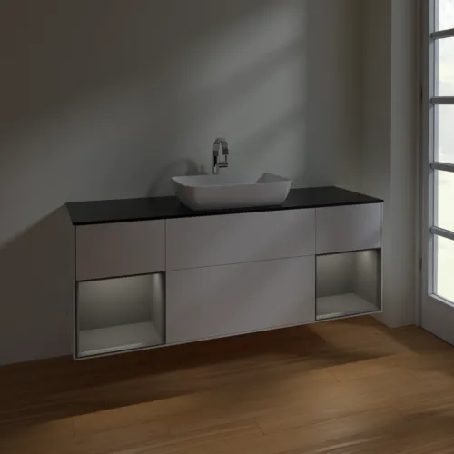 VILLEROY BOCH Toaletní skříňka Finion, s osvětlením, 4 výsuvy, 1600 x 603 x 501 mm, bílý matný lak / antracitový matný lak / černé matné sklo #F862GKMT, obrázek 5
