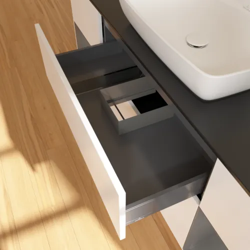 VILLEROY BOCH Toaletní skříňka Finion, s osvětlením, 4 výsuvy, 1600 x 603 x 501 mm, bílý matný lak / antracitový matný lak / černé matné sklo #F862GKMT, obrázek 8