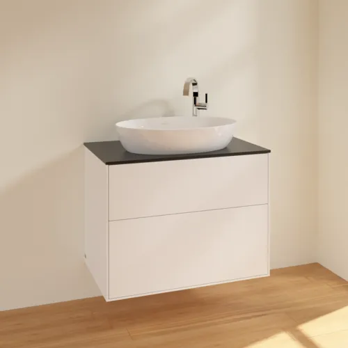 VILLEROY BOCH Toaletní skříňka Finion, 2 výsuvy, 800 x 603 x 501 mm, bílý matný lak / černé matné sklo #F87200MT, obrázek 2