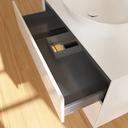 VILLEROY BOCH Toaletní skříňka Finion, s osvětlením, 2 výsuvy, 1000 x 603 x 501 mm, lesklý bílý lak / zlatý matný lak / bílé matné sklo #F891HFGF, obrázek 8