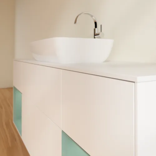 VILLEROY BOCH Toaletní skříňka Finion, s osvětlením, 4 výsuvy, 1600 x 603 x 501 mm, bílý matný lak / olivový matný lak / bílé matné sklo #F861GMMT, obrázek 6