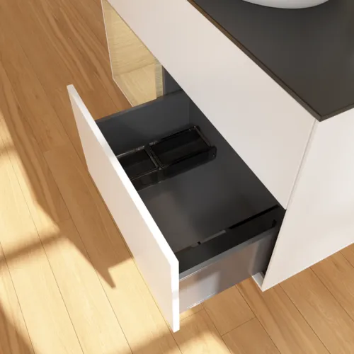 VILLEROY BOCH Toaletní skříňka Finion, s osvětlením, 2 výsuvy, 1000 x 603 x 501 mm, bílý matný lak / dubová dýha / černé matné sklo #F892PCMT, obrázek 7