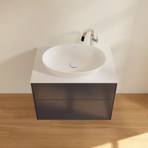 VILLEROY BOCH Toaletní skříňka Finion, 2 výsuvy, 800 x 603 x 501 mm, půlnočně modrý matný lak / bílé matné sklo #F87100HG, obrázek 4