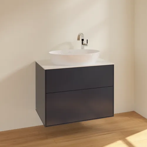 VILLEROY BOCH Toaletní skříňka Finion, 2 výsuvy, 800 x 603 x 501 mm, půlnočně modrý matný lak / bílé matné sklo #F87100HG, obrázek 2