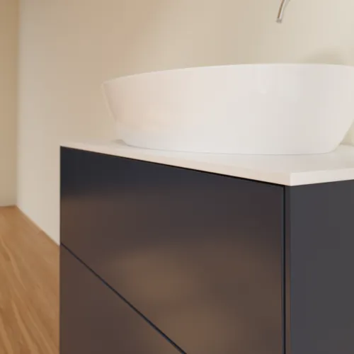VILLEROY BOCH Toaletní skříňka Finion, 2 výsuvy, 800 x 603 x 501 mm, půlnočně modrý matný lak / bílé matné sklo #F87100HG, obrázek 5
