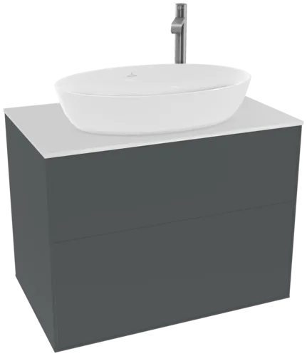 VILLEROY BOCH Toaletní skříňka Finion, 2 výsuvy, 800 x 603 x 501 mm, půlnočně modrý matný lak / bílé matné sklo #F87100HG, obrázek 1