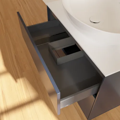 VILLEROY BOCH Toaletní skříňka Finion, 2 výsuvy, 800 x 603 x 501 mm, půlnočně modrý matný lak / bílé matné sklo #F87100HG, obrázek 7