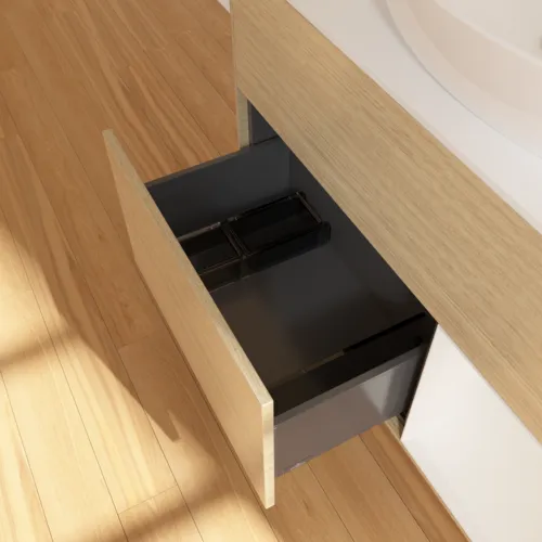 VILLEROY BOCH Toaletní stolek Finion, s osvětlením, 2 výsuvy, 1000 x 603 x 501 mm, dubová dýha / lesklý bílý lak / sklo bílé matné #F901GFPC, obrázek 5