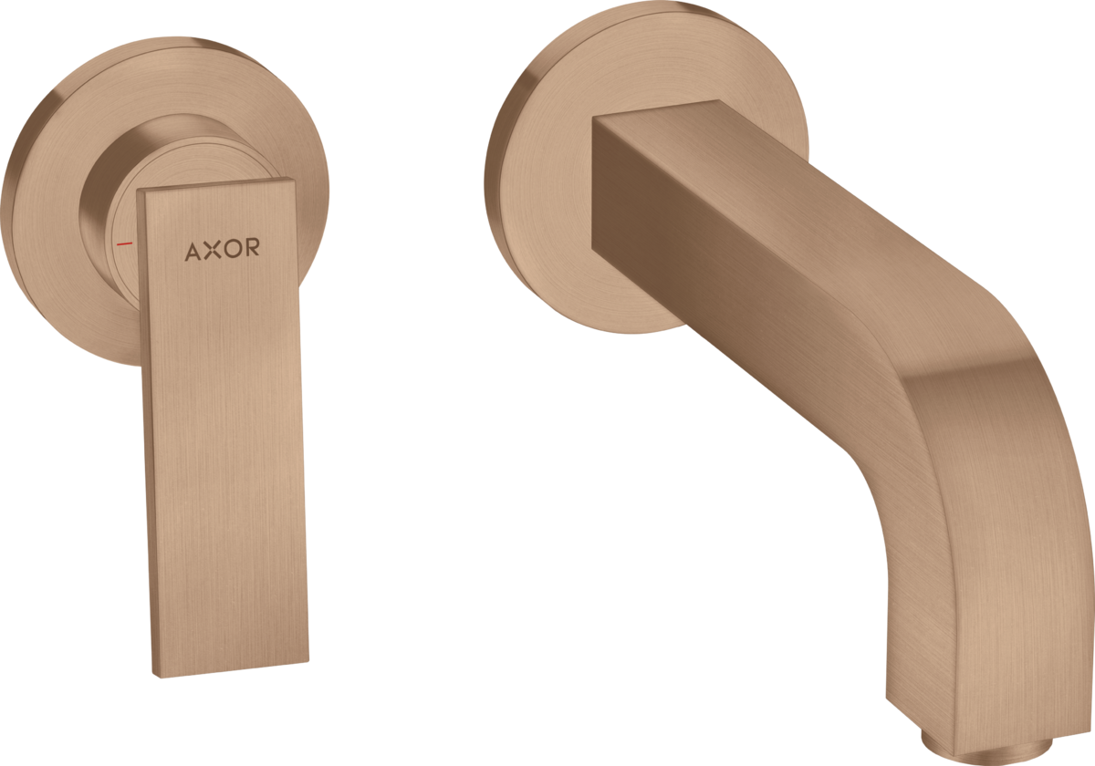 HANSGROHE Podomítková jednopáková umyvadlová baterie AXOR Citterio k montáži na stěnu s pákovým ramínkem, výtokem 220 mm a rozetami #39121310 - Brushed Red Gold