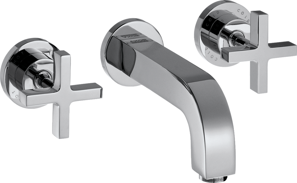 HANSGROHE AXOR Citterio 3otvorová umyvadlová baterie pod omítku, montáž na stěnu, s výtokem 162 mm, rukojeťmi ve tvaru kříže a rozetami #39313000 - chrom