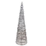 Ratanový kužel s LED osvětlením zasněžený, rovně pletený, výška 60 cm, hnědý / bílý