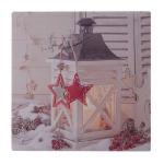 LED nástěnná malba, s motivem bílé lucerny a hvězdou, osvětleno 3 ks LED, 30 x 30 cm