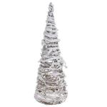 Ratanový kužel s LED osvětlením zasněžený,rovně pletený, výška 40 cm, hnědý / bílý