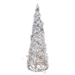 Ratanový kužel s LED osvětlením zasněžený, křížem pletený, výška 40 cm, hnědý / bílý