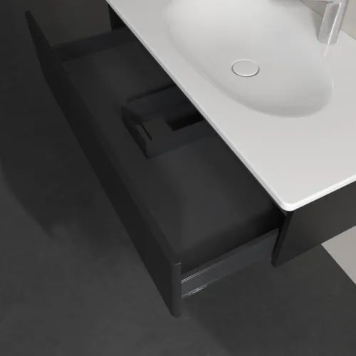 VILLEROY BOCH Toaletní skříňka Antao, 1 zásuvka, 988 x 256 x 493 mm, přední strana bez konstrukce, černý matný lak #K02000PD, obrázek 6