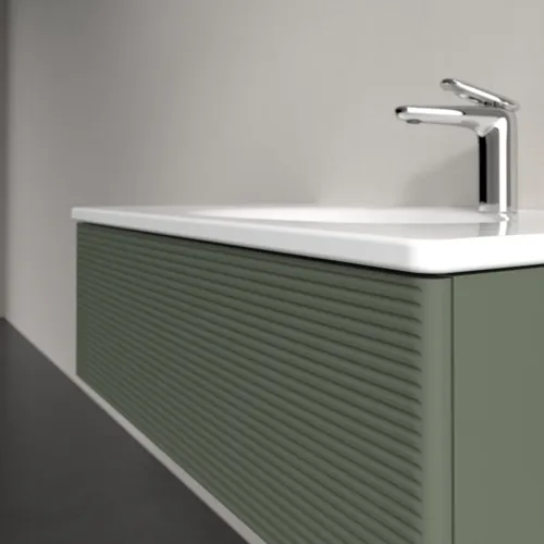 VILLEROY BOCH Toaletní skříňka Antao, 1 zásuvka, 788 x 256 x 496 mm, texturovaná přední část, listově zelený matný lak #K01100HL, obrázek 5
