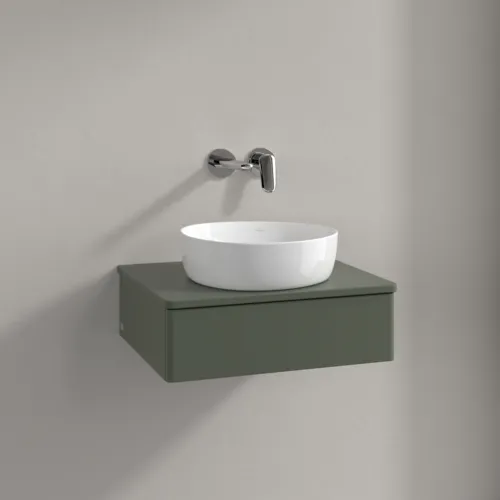 VILLEROY BOCH Toaletní skříňka Antao, 1 zásuvka, 600 x 190 x 500 mm, přední strana bez konstrukce, listově zelený matný lak / listově zelený matný lak #K07010HL, obrázek 2