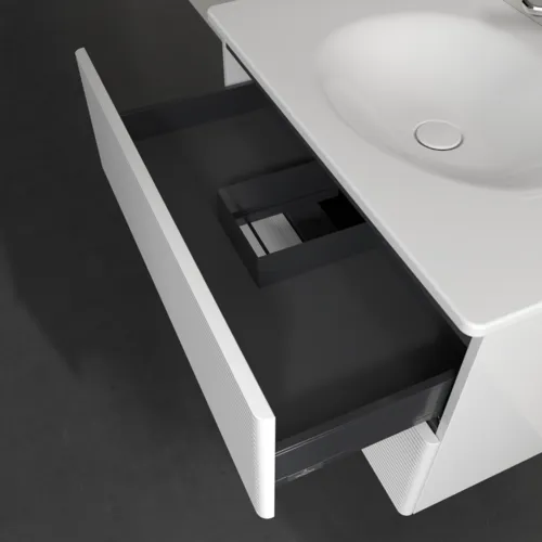 VILLEROY BOCH Toaletní skříňka Antao, 2 výsuvy, 788 x 504 x 496 mm, strukturovaná přední strana, lesklý bílý lak #K04100GF, obrázek 6
