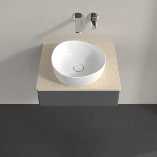 VILLEROY BOCH Toaletní skříňka Antao, 1 zásuvka, 600 x 190 x 500 mm, přední strana bez konstrukce, antracitový matný lak / Botticino #K07013GK, obrázek 4