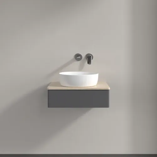 VILLEROY BOCH Toaletní skříňka Antao, 1 zásuvka, 600 x 190 x 500 mm, přední strana bez konstrukce, antracitový matný lak / Botticino #K07013GK, obrázek 3