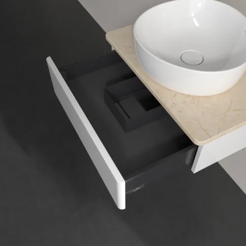 VILLEROY BOCH Toaletní skříňka Antao, 1 zásuvka, 600 x 190 x 500 mm, přední strana bez konstrukce, lesklý bílý lak / Botticino #K07013GF, obrázek 5