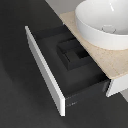 VILLEROY BOCH Toaletní skříňka Antao, 1 zásuvka, 600 x 190 x 500 mm, přední strana bez konstrukce, lesklý bílý lak / Botticino #K07013GF, obrázek 6