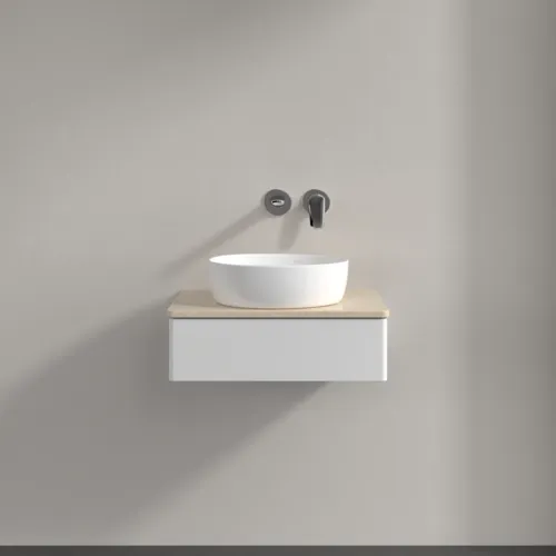 VILLEROY BOCH Toaletní skříňka Antao, 1 zásuvka, 600 x 190 x 500 mm, přední strana bez konstrukce, lesklý bílý lak / Botticino #K07013GF, obrázek 3