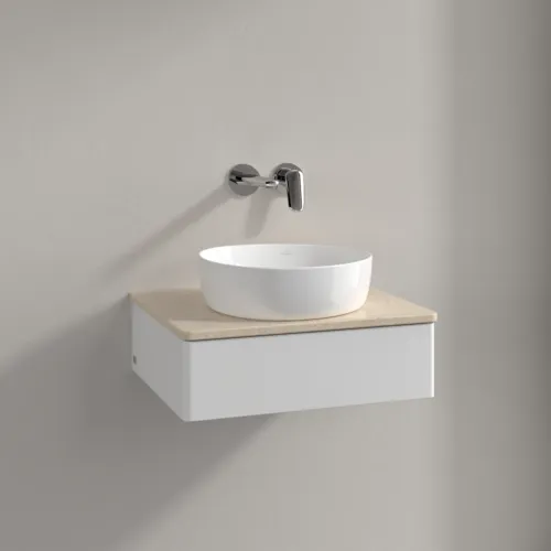 VILLEROY BOCH Toaletní skříňka Antao, 1 zásuvka, 600 x 190 x 500 mm, přední strana bez konstrukce, lesklý bílý lak / Botticino #K07013GF, obrázek 2