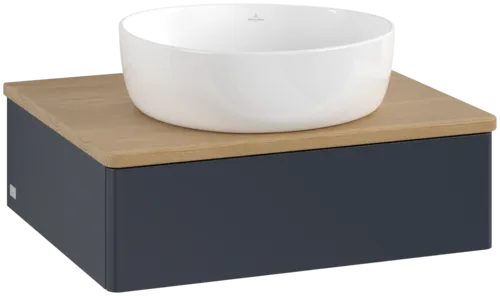 VILLEROY BOCH Toaletní skříňka Antao, 1 zásuvka, 600 x 190 x 500 mm, přední strana bez konstrukce, Midnight Blue Matt Lacquer / Honey Oak #K07011HG