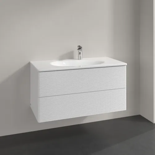 VILLEROY BOCH Toaletní skříňka Antao, 2 výsuvy, 988 x 504 x 496 mm, strukturovaná přední strana, lesklý bílý lak #K05100GF, obrázek 2