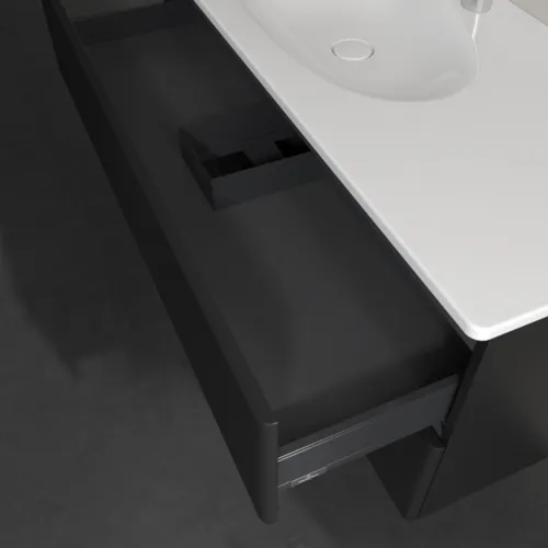 VILLEROY BOCH Toaletní skříňka Antao, 2 výsuvy, 1188 x 504 x 492 mm, přední strana s konstrukcí, černý matný lak #K06100PD, obrázek 7