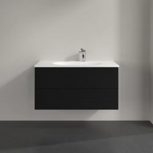VILLEROY BOCH Toaletní skříňka Antao, 2 výsuvy, 988 x 504 x 496 mm, texturovaná přední strana, černý matný lak #K05100PD, obrázek 3