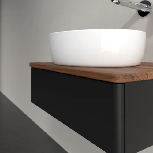 VILLEROY BOCH Toaletní stolek Antao, 1 zásuvka, 600 x 190 x 500 mm, přední strana bez konstrukce, černý matný lak / teplý ořech #K07012PD, obrázek 5