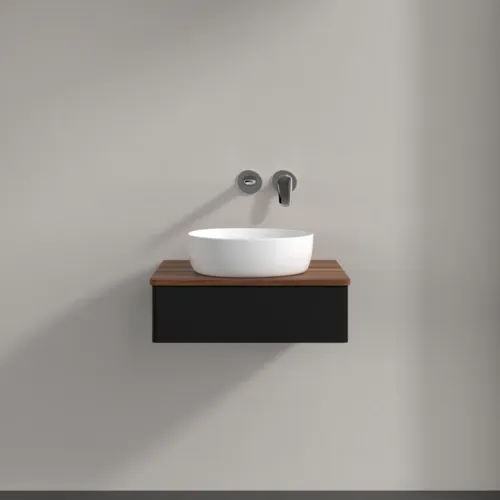 VILLEROY BOCH Toaletní stolek Antao, 1 zásuvka, 600 x 190 x 500 mm, přední strana bez konstrukce, černý matný lak / teplý ořech #K07012PD, obrázek 3