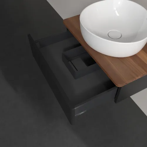VILLEROY BOCH Toaletní stolek Antao, 1 zásuvka, 600 x 190 x 500 mm, přední strana bez konstrukce, černý matný lak / teplý ořech #K07012PD, obrázek 6