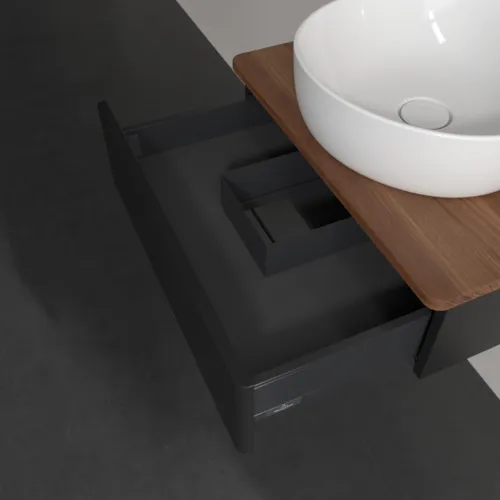 VILLEROY BOCH Toaletní stolek Antao, 1 zásuvka, 600 x 190 x 500 mm, přední strana bez konstrukce, černý matný lak / teplý ořech #K07012PD, obrázek 7