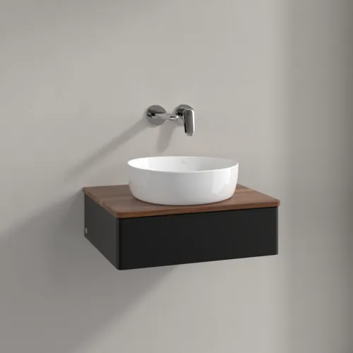 VILLEROY BOCH Toaletní stolek Antao, 1 zásuvka, 600 x 190 x 500 mm, přední strana bez konstrukce, černý matný lak / teplý ořech #K07012PD, obrázek 2