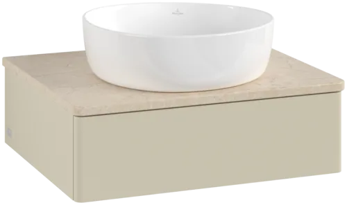 VILLEROY BOCH Toaletní stolek Antao, 1 zásuvka, 600 x 190 x 500 mm, přední strana bez konstrukce, hedvábně šedý matný lak / Botticino #K07013HJ