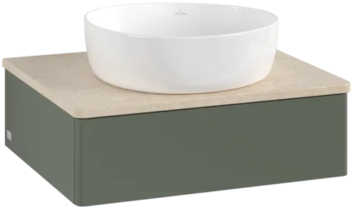 VILLEROY BOCH Antao toaletní skříňka, 1 zásuvka, 600 x 190 x 500 mm, přední strana bez konstrukce, Leaf Green Matt Lacquer / Botticino #K07013HL